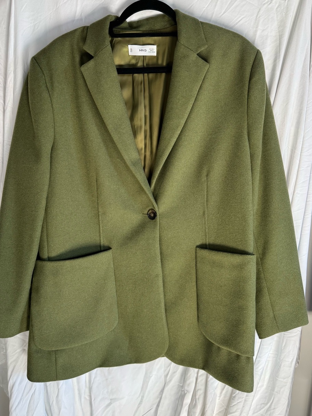 Mango MNG Olive Green Wool Blend Oversized Blazer Jacket Size L